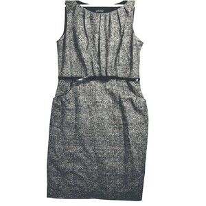 Kasper Dress Size 14 Sheath Pockets Linen Blend Black Grey Sleeveless Career